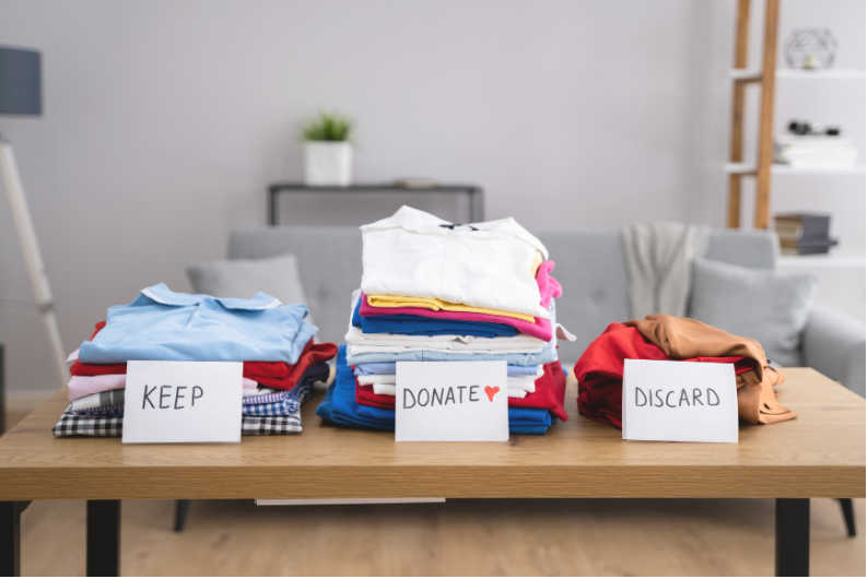 sorted clothes piles